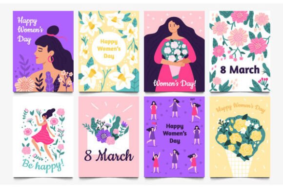 Download March 8 Cards. Lady with Flowers, - March 8 Collection